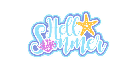hello summer hand drawn lettering isolated on white background. handwritten, calligraphy design vector illustration.