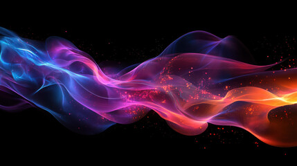 Obraz premium Abstract Colorful Wave Background Glowing Pink, Blue, and Red Particles Flowing in Dark Space