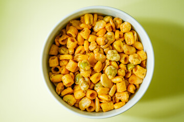 Bowl of Tasty Natural Crunchy Sweet Chilli Savoury Finger Food Snacks