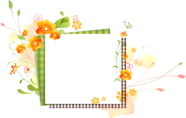 Square Frame with Plaid Pattern and Orange Flowers