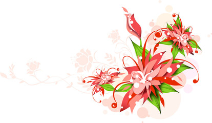 Abstract Red Floral Design with Swirls