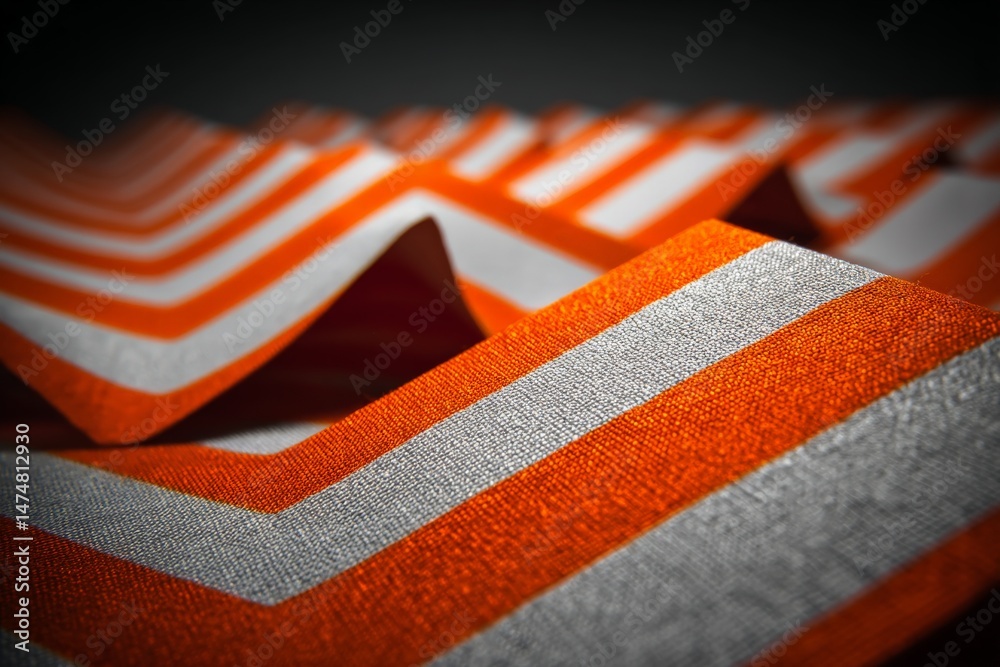 Poster Bright orange fabric with sharp zigzag patterns creates a striking visual texture in a modern design setting