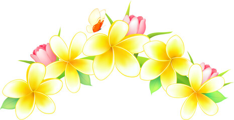 Yellow Plumeria and Pink Tulip Arc with Butterfly
