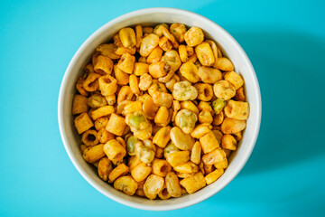 Bowl of Tasty Natural Crunchy Sweet Chilli Savoury Finger Food Snacks