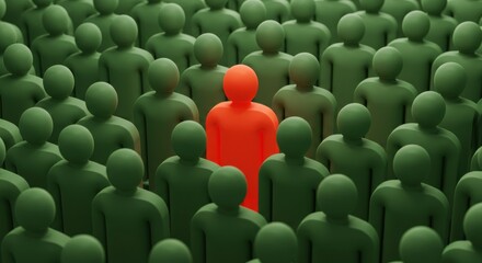 Fototapeta premium Red Individual Standing Out From Green Crowd