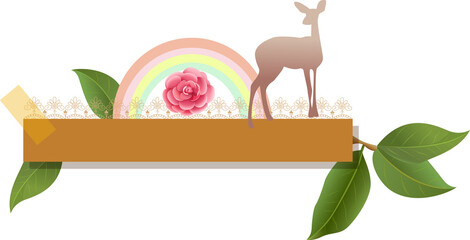 Brown Banner with Deer, Rainbow, and Camellia