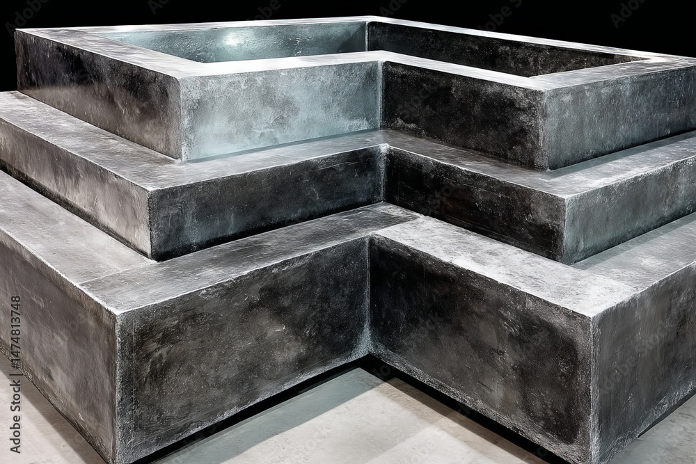 Poster Modern abstract sculpture made of concrete in a minimalist design displayed in a gallery space