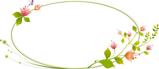 Oval Floral Frame with Butterfly and Swirls