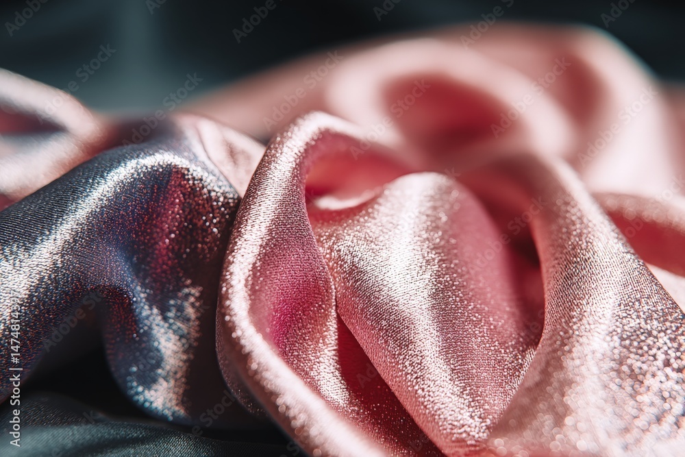Poster soft satin fabric draped in various shades of pink and silver on a textured background