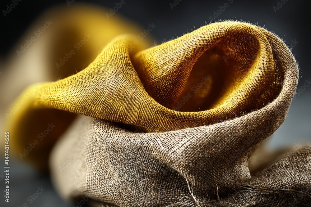 Aufkleber textile fabric draped creatively showcasing texture and color contrast with yellow and brown tones i