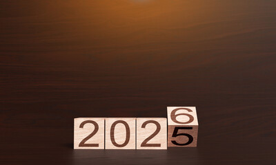 2026 2025 year change cube block wooden square countdown calendar idea business planning success...