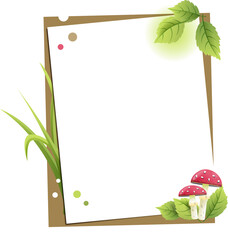 Vertical Paper Graphic with Mushrooms and Grass