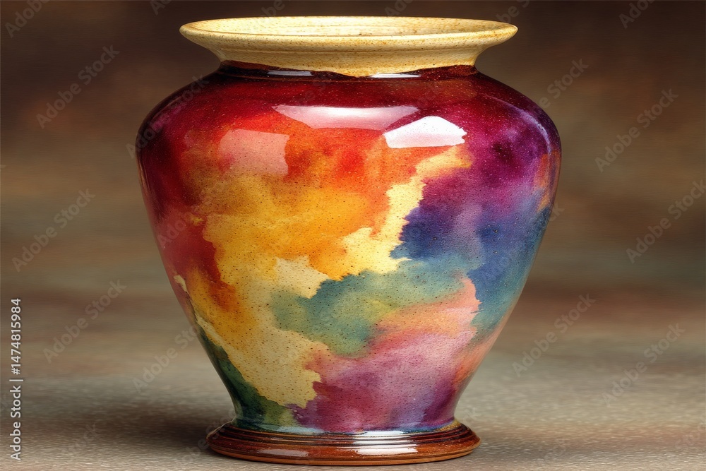 Aufkleber colorful ceramic vase showcasing vibrant swirls and intricate patterns in a studio setting