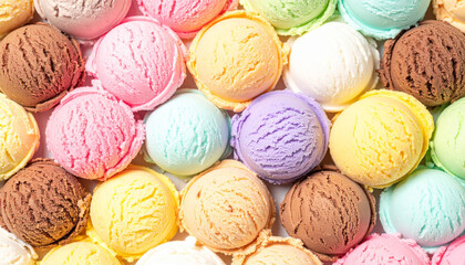 ice cream summer background with colorful scoops and cones