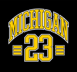 Michigan 23 number basketball design. retro vintage college varsity style. modern illustration for t shirt, sweatshirt or other apparel print.