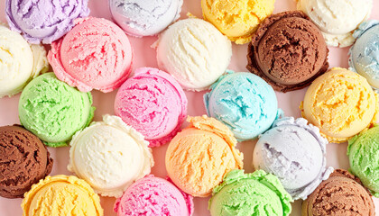 ice cream summer background with colorful scoops and cones