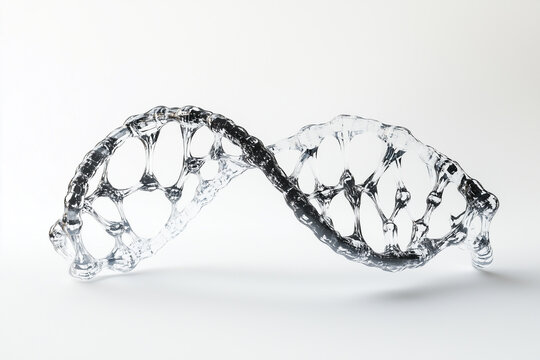 Abstract 3D DNA Double Helix Model with Clock Elements on White Background