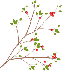 Branches with Green Leaves and Red Berries
