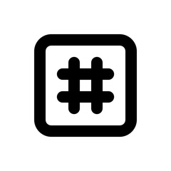 Illustration of a black rounded square containing a stylized hashtag symbol with rounded ends and a center square