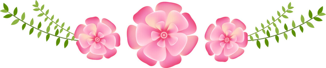 Fototapeta premium Horizontal Floral Design with Pink Flowers and Leaves