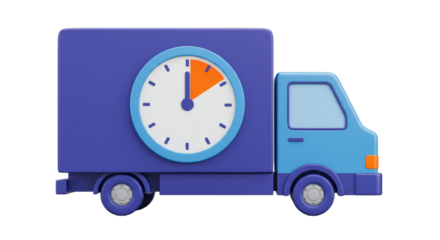 Isolated Fast Delivery Truck with Clock