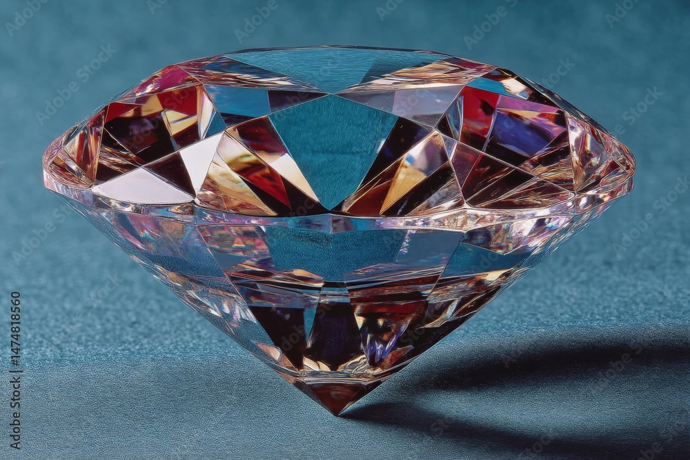 Aufkleber brilliant crystal cut diamond reflecting light on a soft blue background in a calm setting