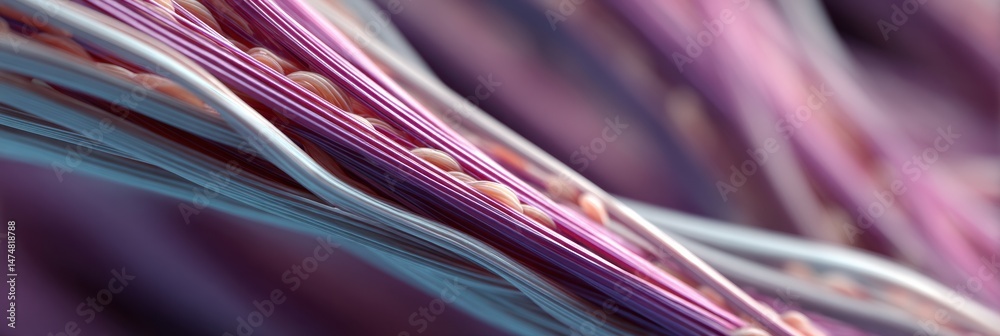 Aufkleber muscle fibers showcased in macro 3d render with a blurred side enhancing visual depth and texture