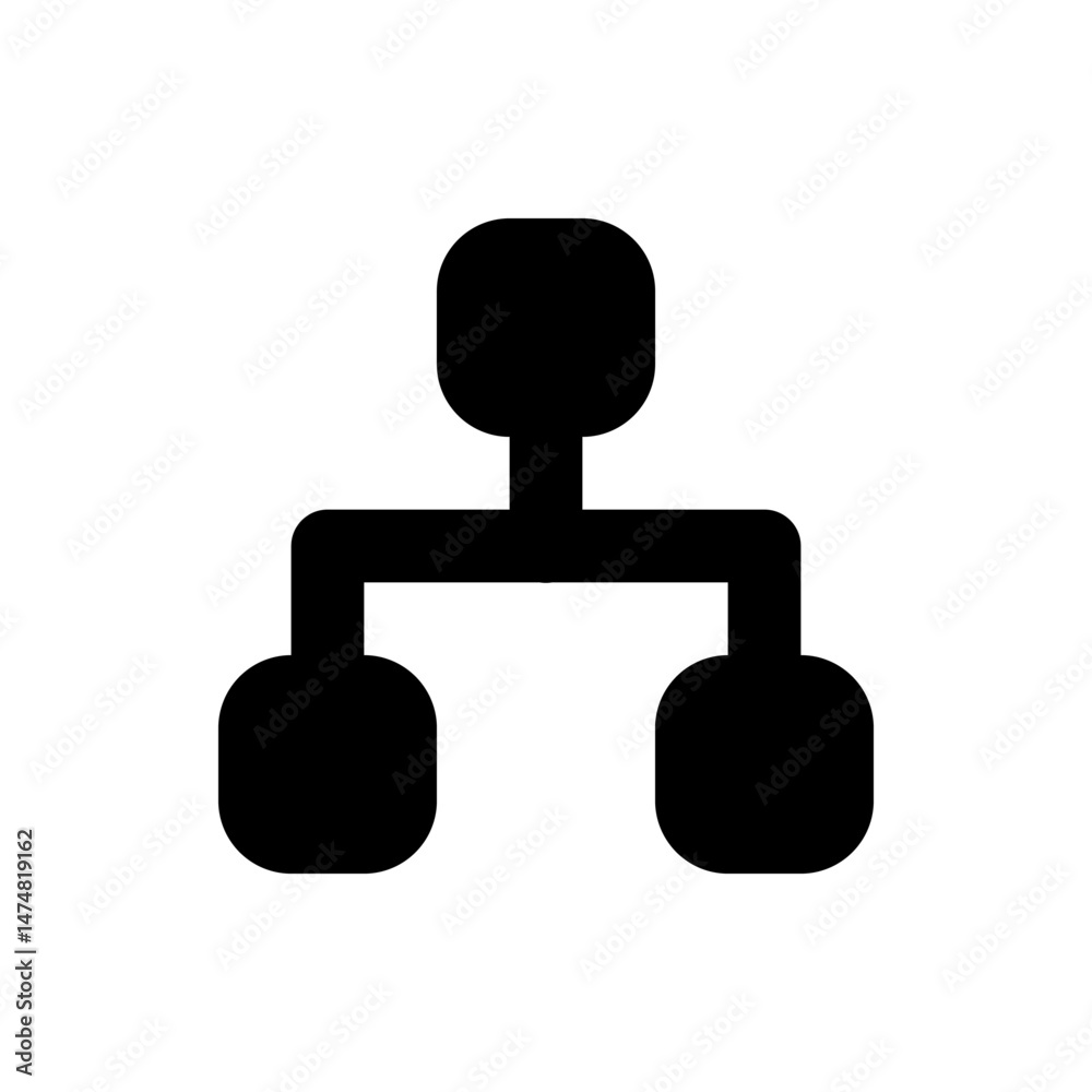 Poster black silhouette of a tree structure with one parent node and two child nodes on a white background