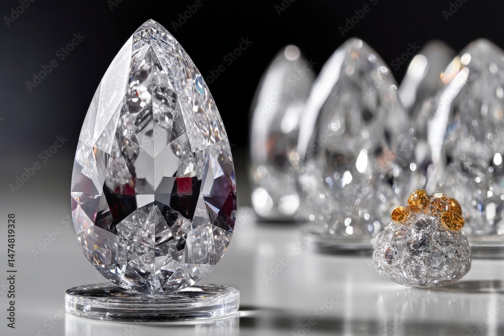 Aufkleber Stunning crystal teardrop sculptures displayed in a modern setting with intricate details and sparkling reflections