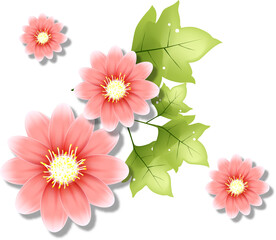 Scattered Pink Flowers and Green Leaves