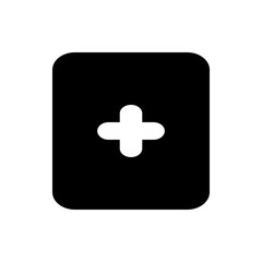 Black rounded rectangle containing a white plus sign centered within the shape for simple addition symbol