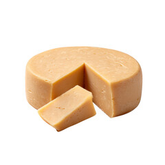 Cheese wheel with a slice cut out isolated on transparent background