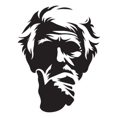 Fascinated Thinking Face silhouette, analyzing deeply – Thinking Face illustration – Minimalist Thinking Face vector – Thinking Silhouette

