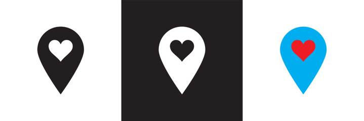 Love location icon. Vector for websites, mobile interfaces, presentations, banner, visual branding etc. Vector illustration. isolated on white and black background. EPS 10
