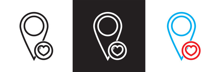 Love location icon. Vector for websites, mobile interfaces, presentations, banner, visual branding etc. Vector illustration. isolated on white and black background. EPS 10