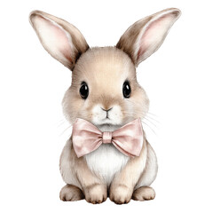 Obraz premium Cute baby bunny with pink bow tie, exuding charm and innocence. This adorable illustration captures essence of cuteness overload, perfect for various creative projects