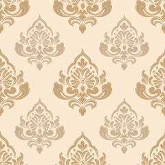 Damask seamless pattern with brown floral elements, vintage design, vector illustration elegant for textile, wall paper, bedding, curtains, cushion cover, rug, scarf, decoration, fabric, interior