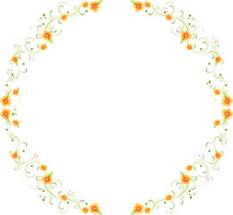 Circular Orange Floral Vine Frame Outline