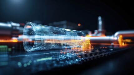 Innovative pipeline technology industrial environment digital rendering high-tech visualization futuristic concept