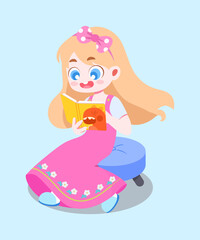 Girl cartoon reading book