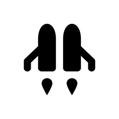 Two stylized black airplanes with rounded wings and teardrop shaped exhaust plumes on a white background