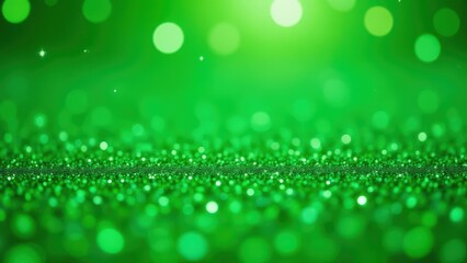 Obraz premium Abstract Green Glitter Background with Bokeh Lights for Festive Celebrations - Perfect for St. Patrick's Day & Holiday Design