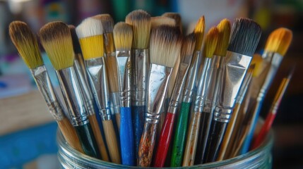 Fototapeta premium A Colorful Collection of Artist Paintbrushes