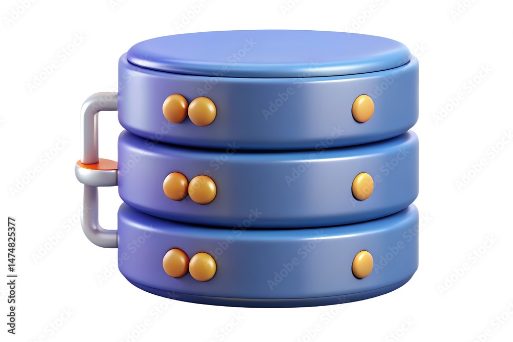 Poster 3d render of a stylized database server isolated on white for data storage solutions