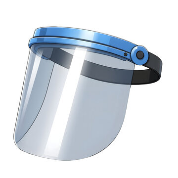 Protective face shield with a clear visor and adjustable headband. 3d rendering isolated on white background. Cartoon plastic style