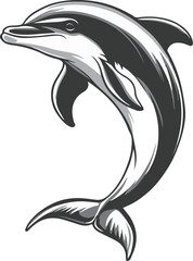 Naklejka premium Stylized Dolphin Curving Upward in Monochrome