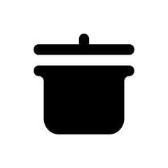 Illustration of a black cooking pot with a lid on top, simple design, isolated on a white background space