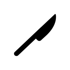A silhouette illustration of a black knife with a curved blade and a straight handle on a white background