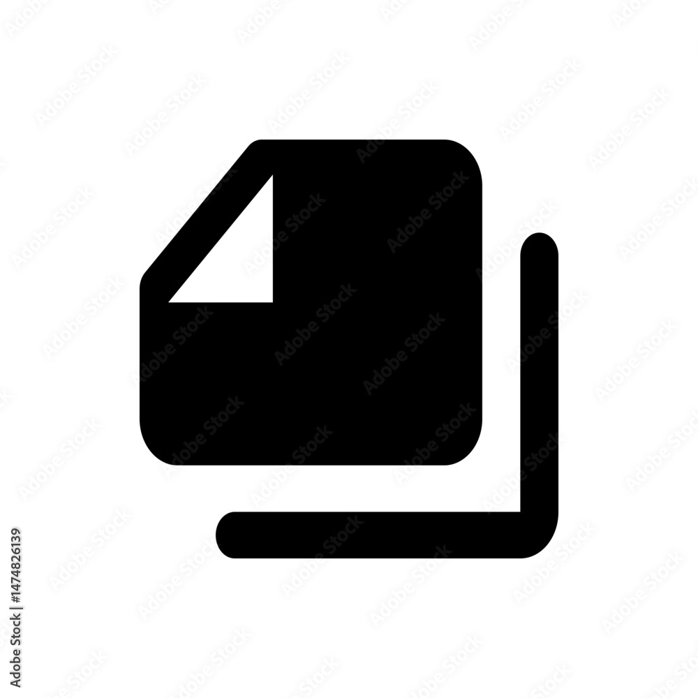 Poster black document icon with folded corner and a duplicate shape below it on a white background design v