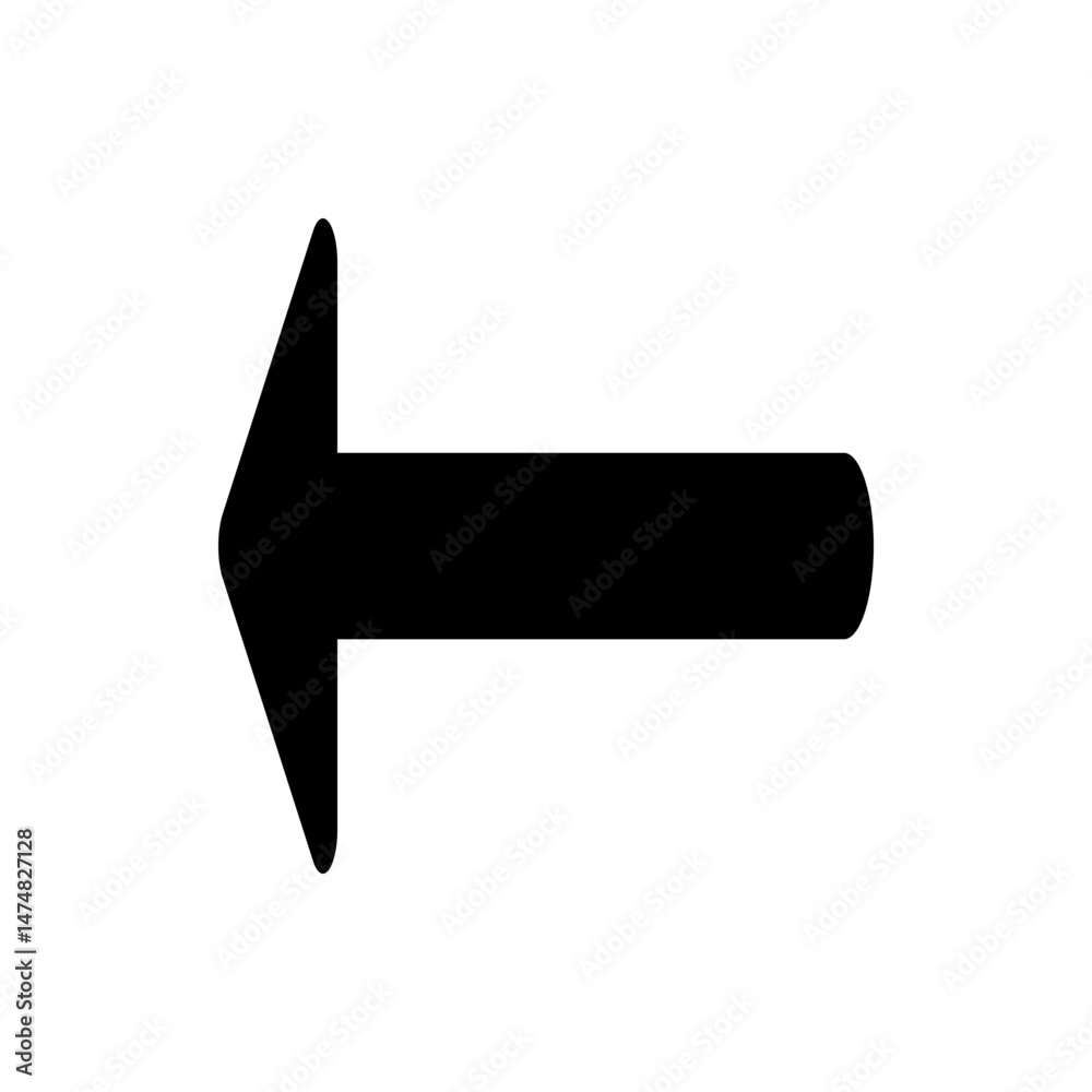 Poster a black arrow pointing left with a rounded end on a white background in a simple vector graphic styl